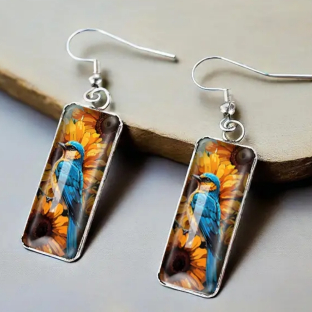 NEW Boho Colorful Bird and Sunflower Dangling Gift‎ Summer Earrings (#0249)